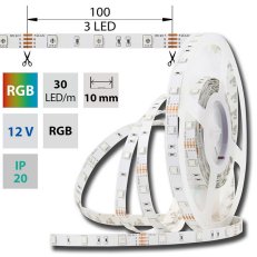LED pásek SMD5050 RGB,30LED/m,IP20,DC 12V,10mm,PCB pásek 7,2W ML-123.580.60.0