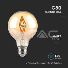 LED Bulb 4W Filament E27 G80 Amber Cover 1800K VT-2004, V-TAC SKU217148