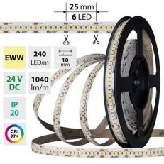 LED pásek SMD2835 EWW 240LED/m 14,4W/m DC 24V 1040lm/m CRI97 IP20 10mm 5m