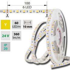 LED pásek SMD5050 Y, 60LED/m, 14,4W/m, DC 24V, 360lm/m, IP20, 10mm, 50m