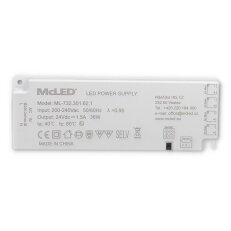Ultra tenký Smart LED napájecí zdroj 36W/24V/1,5 A MCLED ML-732.301.62.1