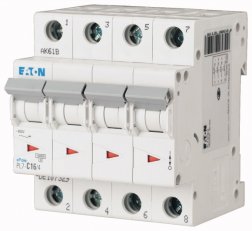 Jistič PL7-C16/4, char C, 4-pólový, 10kA, 16A EATON 107329