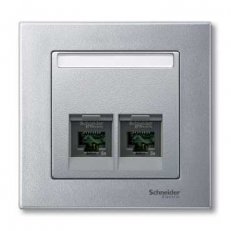 Merten Centrální deska datové zásuvky 2xRJ45 Aluminium SCHNEIDER MTN466560