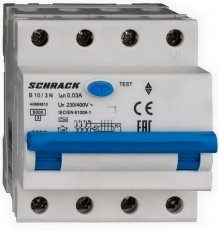 Jistič s prou. chráničem AMPARO 6 kA, 3+N, B10A, 30 mA, A SCHRACK AK668810--