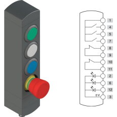 Ovládací jednotka BN 4 prvky (konfigurace A60) Konektor M12,12 pólů, IP65