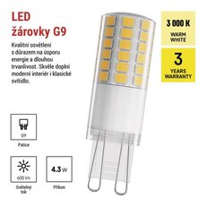 LED žárovka Classic JC, G9, 4,3 W (48 W), 600 lm, teplá bílá EMOS ZQ9D32
