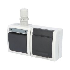 ATLAS 2K IP65 Přepínač č.6+zásuvka 2P+PE vodorovně s vývodkou M20 na povrch šedá