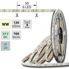 LED pásek SMD3528 WW, 120LED, IP20, 5m, 24V, 9,6 W/m