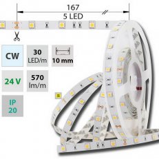 LED pásek SMD5050 CW, 30LED/m, 8,5W/m, 540lm/m, IP20, DC 24V, 10mm, 50m