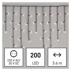 LED vánoční rampouchy, 3,6 m, venkovní i vnitřní, studená bílá, programy D4CC01