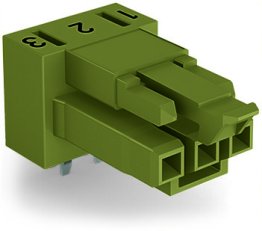 Zásuvka na desky plošných spojů, úhlové, 3pól., světle zelená