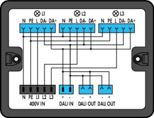 Distribuční krabice 400V + DALI 2 vstupy černá WAGO 899-631/455-000