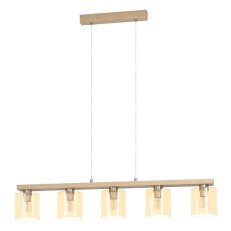 Závěsné svítidlo CASTRALVO nikl-mat/dřevo/AMBER 5X28W IP20 EGLO 901292