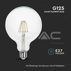 LED Bulb 6W Filament E27 G125 Clear Cover 3000K, VT-1983-N V-TAC SKU214304