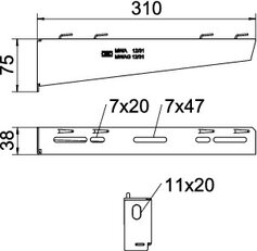 Nástěnný výložník OBO MWAG 12 31 FS pro mřížový žlab B310mm Ocel