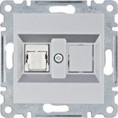 Zásuvka datová 1x RJ cat.5e FTP, stříbrná mat HAGER WL2132