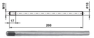 Osa M10 FeZn (ocel/zinek) tyč pro zemnící bod M10 Tremis V580