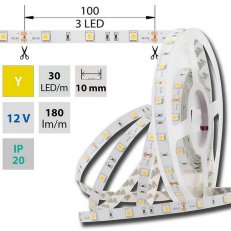 LED pásek SMD5050 žlutý, 30LED/m, 7,2W/m, 180lm/m, IP20, DC 12V, 10mm, 5m
