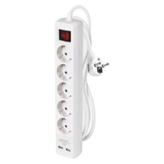 Prodlužovací kabel 3 m 5 zásuvek s vypínačem bílý PVC s USB 1,5mm2 EMOS P1523RU