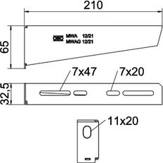 Nástěnný výložník OBO MWA 12 21S FS s upevňovacím šroubem M10x25 B210mm Ocel