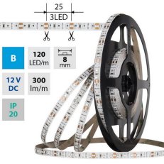 LED pásek SMD2835 modrý, 120LED/m, 9,6W/m, DC 12V, 300lm/m, IP20, 8mm, 5m