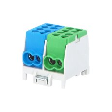Svorkovnice rozbočovací HLAK 25 2/4 S GN/BL 100A 2pól. AL/CU IP20 modrá+zelená