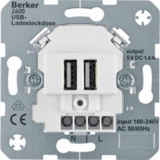 USB nabíjecí zásuvka 230 V, 2-násobná, bílá mat BERKER 260009