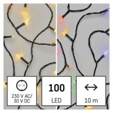 LED vánoční řetěz 2v1, 10 m, venkovní i vnitřní, teplá bílá/multicolor, programy