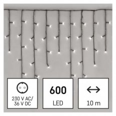 LED vánoční rampouchy, 10 m, venkovní i vnitřní, studená bílá, programy