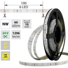 LED pásek SMD2835 NW, 60LED/m, 14,4W/m, 1296lm/m, IP54, DC 24V, 10mm, 5m