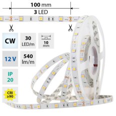 LED pásek SMD5050 CW, 30LED/m, 7,2W/m, 540lm/m, IP20, DC 12V, 10mm, 50m