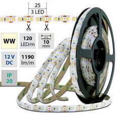 LED pásek SMD2835 WW, 120LED/m, 14W/m, 1190lm/m, IP20, DC 12V, 10mm, 5m