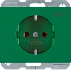 Zásuvka SCHUKO s potiskem ''SV'' (napájení) K.1/K.5 zelená lesk BERKER 47157113
