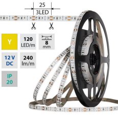 LED pásek SMD2835 žlutý, 120LED/m, 9,6W/m, DC 12V, 240lm/m, IP20, 8mm, 5m