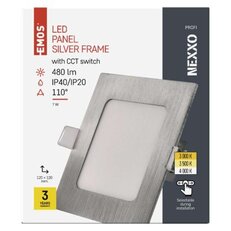 LED vestavné svítidlo NEXXO, čtvercové, stříbrné, 7W, se změnou CCT EMOS ZD2223