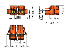 Pružinová svorka CAGE CLAMP 1,5mm2 10pól. oranžová WAGO 2734-210/037-000