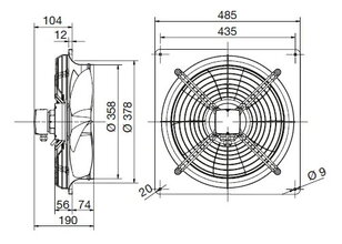 HXBR 355 Ecowatt IP44 úsporný nástěnný axiální ventilátor ELEKTRODESIGN 8345872