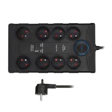 Přepěťová ochrana, 8z, USB A+C 3.4A, 2m,