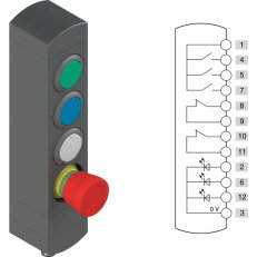 Ovládací jednotka BN 4 prvky (konfigurace A04) Konektor M12,12 pólů, IP65