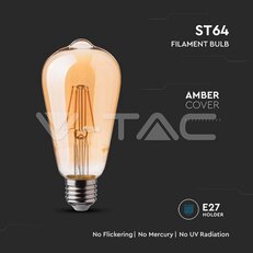 LED Bulb 6W Filament E27 ST64 Amber Cover 2200K VT-1964, V-TAC SKU214362