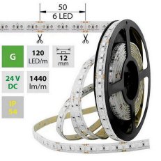 LED pásek SMD5050 zelený, 120LED/m, 28,8W/m, 1440lm/m, IP54, DC 24V, 12mm, 5m