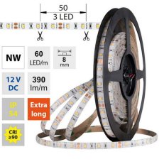 LED pásek SMD2835 NW, 60LED/m, 4,8W/m, DC 12V, 390lm/m, CRI90, IP54, 8mm, 5m