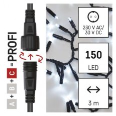 Profi LED spojovací řetěz černý ježek, 3 m, venkovní i vnitřní, studená bílá
