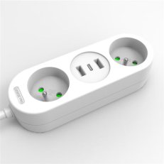 2z + USB A+C 3.4A, prodlužovací přívod 1.5m, 3 x 1mm2, bílý SOLIGHT PP154C