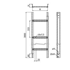 Kabelový žebřík POLAR P1B 300/60-333 ''SZ'' s integrovanou spojkou 3m