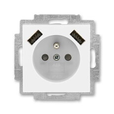 ABB Levit Zásuvka s kolíkem s clonkami s nabíjením 2x USB bílá/ledová bílá