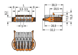 1vodičová pružinová svorkovnice, Páčka, Push-in CAGE CLAMP, Světle šedá
