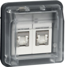 Zásuvka, datová 2-násobná, RJ 45, FTP, Cat.6e, přístroj, IP 55, Berker W.1, šedá