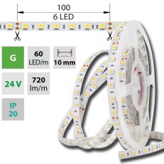 LED pásek SMD5050 G, 60LED/m, 14,4W/m, DC 24V, 720lm/m, IP20, 10mm, 50m