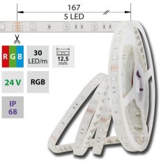 LED pásek SMD5050 RGB, 30LED/m, IP68, DC 24V, 12,5mm, 5m